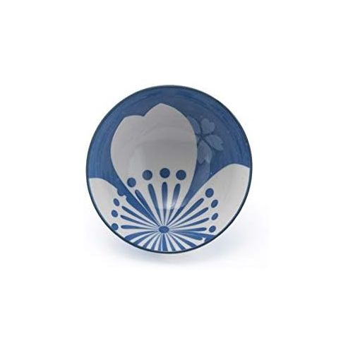  [아마존베스트]Hinomaru Collection Oriental Japanese style Set of 6 Ceramic Donburi Rice Bowl Tayo Multi Purpose 4.5 Dia x 2.25 H (Blue Cherry Blossom)