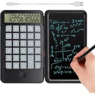 Hion Calculators,12-Digit Large Display Rechargeable Pocket Office Desktop Calculator with Erasable Wiriting Tablet,Mute Basic Desk Calculators with Doodle Pad for Student Home School,Black