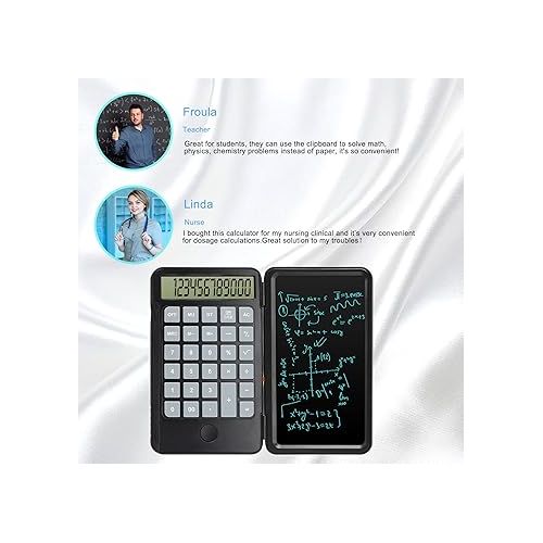  Hion Calculators,12-Digit Large Display Rechargeable Pocket Office Desktop Calculator with Erasable Wiriting Tablet,Mute Basic Desk Calculators with Doodle Pad for Student Home School,Black