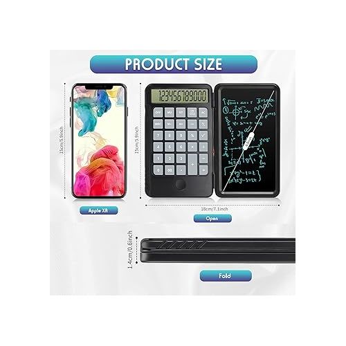  Hion Calculators,12-Digit Large Display Rechargeable Pocket Office Desktop Calculator with Erasable Wiriting Tablet,Mute Basic Desk Calculators with Doodle Pad for Student Home School,Black