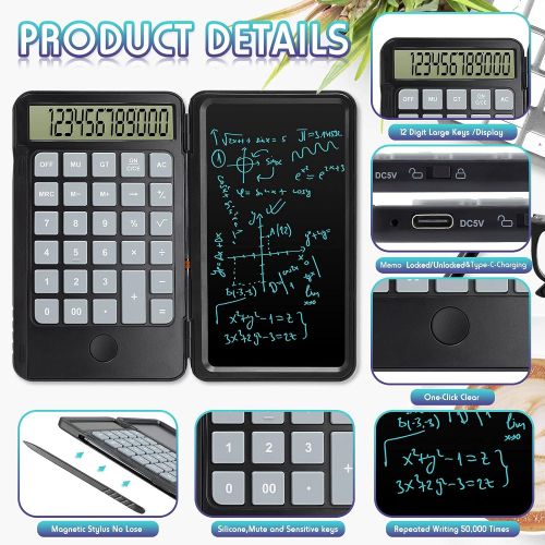  Hion Calculator,12-Digit Large Display Office Desk Calcultors with Erasable Writing Table,Rechargeable Hand held Multi-Function Mute Pocket Desktop Calculator for Basic Financial H