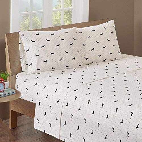  HipStyle Printed Queen Bed Sheets, Coastal 100% Cotton Bed Sheet, Black Ivory Bed Sheet Set 4-Piece Include Flat Sheet, Fitted Sheet & 2 Pillowcases