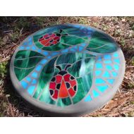 HippMosaics Ladybug Friends - Handmade Stained Glass and Concrete Mosaic Stepping Stone - 14 Round