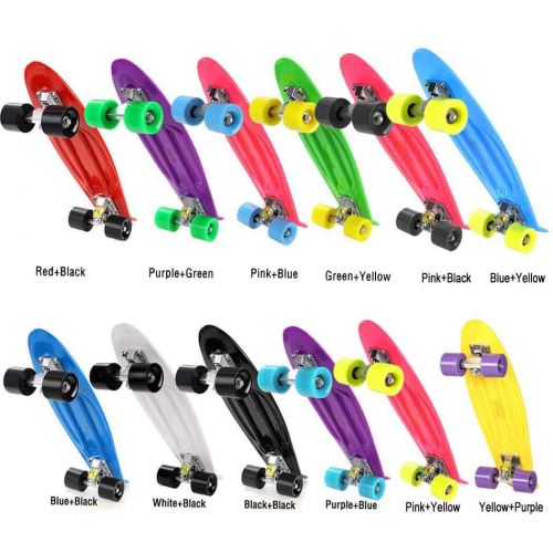  Hiriyt 22 Mini Cruiser Retro Skateboard Komplettboard mit stabilen Deck 4 PU-Rollen, Geschenk fuer Erwachsene Jugendliche Kinder Anfaenger Jungen Maedchen