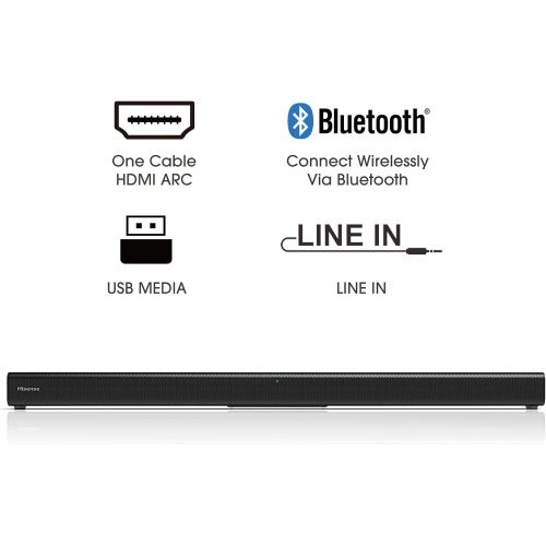 하이센스 Hisense HS205 2.0ch Sound Bar, 60W, Roku TV ready, Enhance TV enjoyment, Bluetooth, HDMI ARC/Optical/AUX/USB, 3 EQ Modes