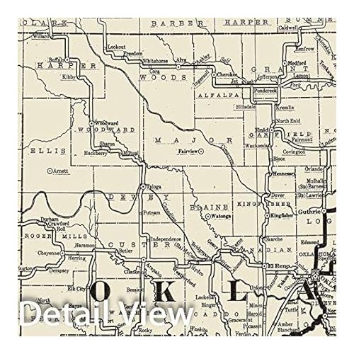  Historic Pictoric Map : Oklahoma 1921, [National Highways map of Oklahoma and The Texas Panhandle : Showing The Ozark Trails Route], Antique Vintage Reproduction : 44in x 33in