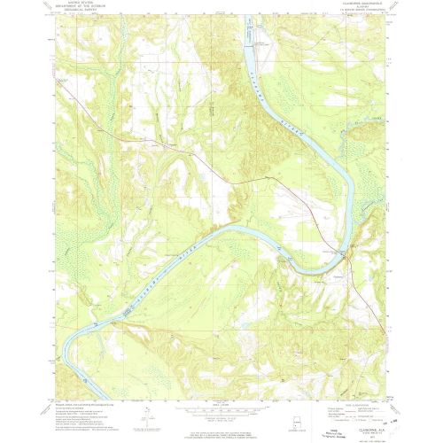  Historic Pictoric Alabama Maps - 1972 Claiborne, AL - USGS Historical Topographic Wall Art - 44in x 55in