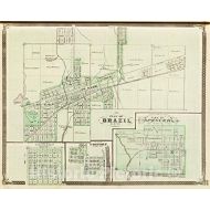 Historic Pictoric Historic Map : 1876 Plan of Brazil, Clay Co. (with) Bowling Green, Gosport, Spencer. - Vintage Wall Art - 55in x 44in