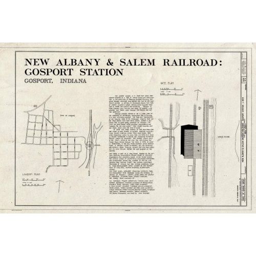  Historic Pictoric : Blueprint Cover Sheet with Location and site Plans - New Albany & Salem Railroad, North Street, Gosport, Owen County, in 36in x 24in