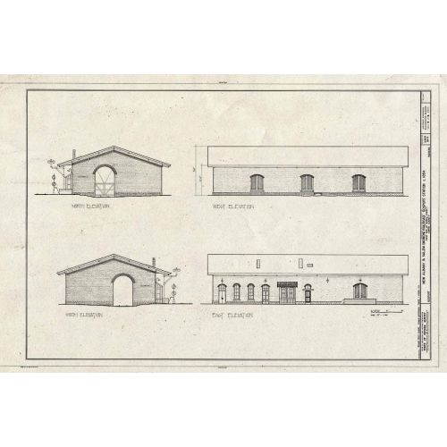  Historic Pictoric : Blueprint North, South, East, and west elevations - New Albany & Salem Railroad, North Street, Gosport, Owen County, in 24in x 16in