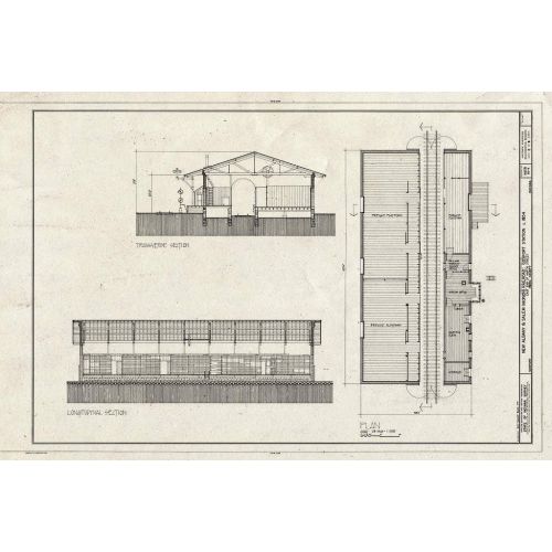  Historic Pictoric : Blueprint Plan; Transverse and Longitudinal Sections - New Albany & Salem Railroad, North Street, Gosport, Owen County, in 36in x 24in
