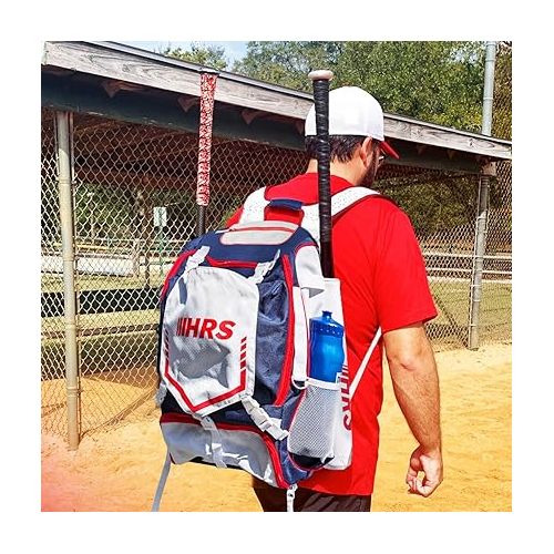  Hit Run Steal Baseball Bag, Softball Bat Bag for Youth & Adult. Holds 4 Bats, Glove, Water Bottle, Shoe Compartment, Helmet, Fence Hook for Equipment & Gear