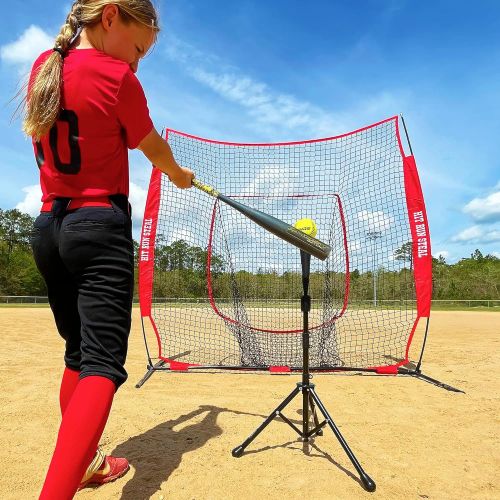  Hit Run Steal Heavy Duty Baseball and Softball Portable Travel Batting Tee. Easy Adjustable Height, Rolled Flexible Rubber Tee Top. Hitting Tee for Any Age Player Baseball, Softbal