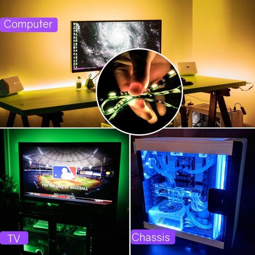  [아마존 핫딜]  [아마존핫딜]LED Strip Lights, HitLights 3 Pre-Cut 12Inch/36Inch LED Light Strip Accent Kit for 24-60 TV,Mirror,PC, Flexible Color Changing 5050 LED Accent Kit with RF Remote, Power Supply and