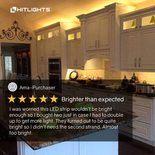  [아마존 핫딜] HitLights Warm White LED Strip Lights, UL-Listed Premium High Density 2835-16.4 Feet, 600 LEDs, 3000K, 44W, CRI 90+, 12V DC LED Tape Lights for Under Cabinet, Kitchen, Lighting Pro