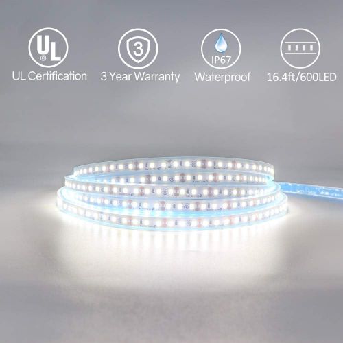  [아마존 핫딜] HitLights LED Strip Lights IP67 Waterproof High Density 16.4ft 5000K Cool White LED Tape Light - 600 LEDs, 12V DC 5000 Lumens per Roll UL Listed