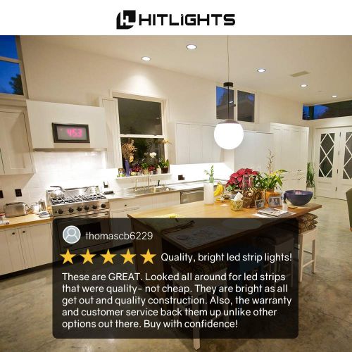  HitLights Cool White LED Light Strip, Premium High Density 5050-16.4 Feet, 300 LEDs, 5000K, 384 Lumens per Foot. 12V DC Tape Light. UL-Listed