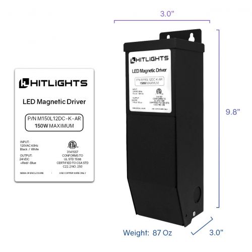  HitLights Dimmable Driver 150W (2.5A), Magnetic, 110V AC-24V DC Transformer, Low Voltage Power Supply for LED Strip Lights- Compatible w/Lutron & Leviton - for Kitchens, Cabinets, Bedrooms &