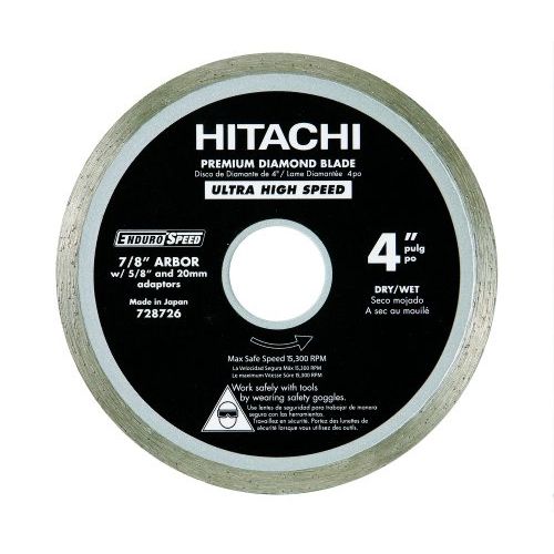  Hitachi 728726 4-Inch Wet and Dry Cut Continuous Rim Diamond Saw Blade for Tile and Stone