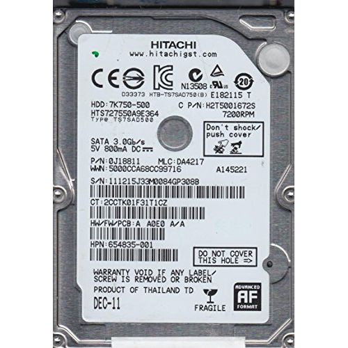  HTS727550A9E364, PN 0J18811, MLC DA4217, Hitachi 500GB SATA 2.5 Hard Drive