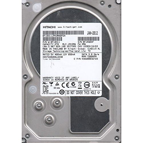  HDS722020ALA330, PN 0F10311, MLC JPK3MA, Hitachi 2TB SATA 3.5 Hard Drive