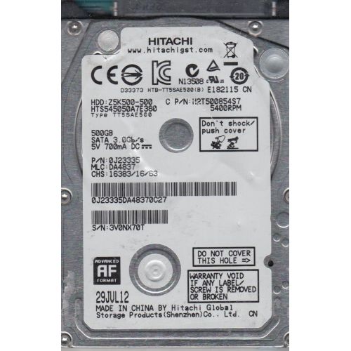  HTS545050A7E380, PN 0J23335, MLC DA4837, Hitachi 500GB SATA 2.5 Hard Drive