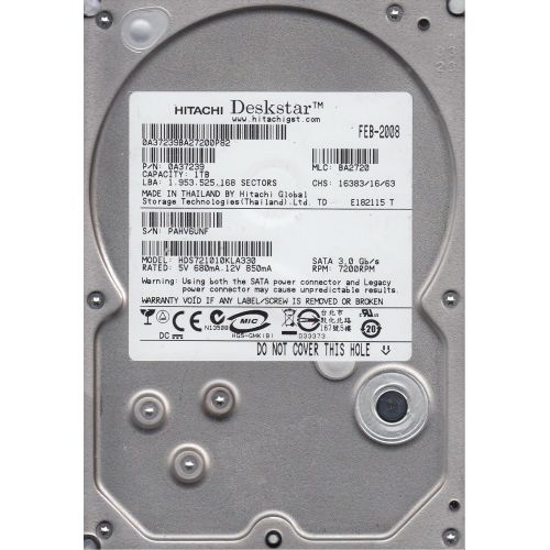  HDS721010KLA330, PN 0A37239, MLC BA2720, Hitachi 1TB SATA 3.5 Hard Drive