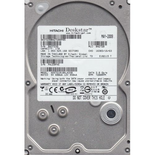  HDS721010KLA330, PN 0A37239, MLC BA2720, Hitachi 1TB SATA 3.5 Hard Drive