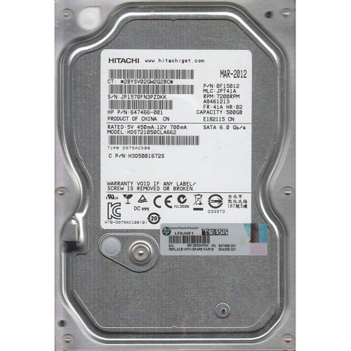  Hitachi Deskstar 7K1000.C 500GB 3.5-in SATA 7200RPM HDD HDS721050CLA662 0F15012