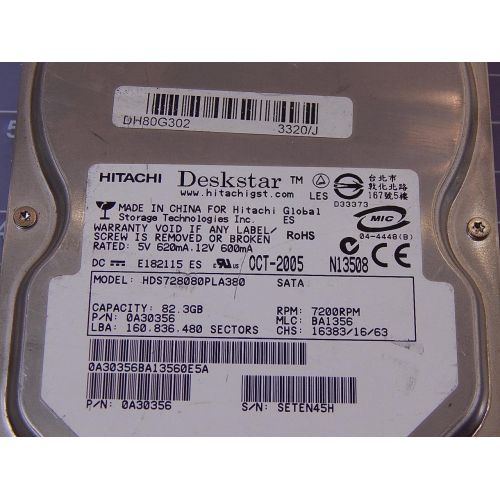  Hitachi HDS728080PLA380 Deskstar 80GB 3.5-inch SATA Hard Drive