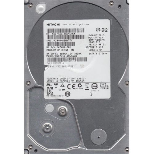  HDS721010CLA632, PN 0F15013, MLC JPT41A, Hitachi 1TB SATA 3.5 Hard Drive