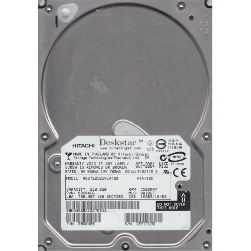  HDS722525VLAT80 Hitachi Deskstar 7K250 Hard Drive HDS722525VLAT80