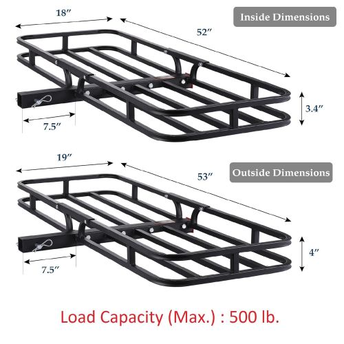  OrionMotorTech Hitch Mount Steel Cargo Carrier Luggage Basket, Fits 2 Inches Receiver Hitch Hauler (Max. Load Capacity: 500 lb.)