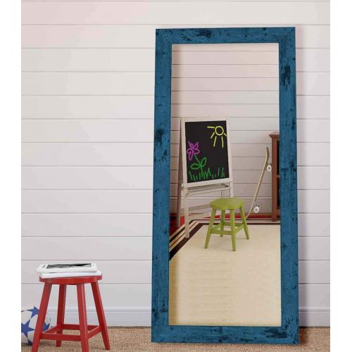  Hitchcock Butterfield Dorian Vintage Barnwood Transitional Blue Framed Wall Mirror, 27.75 W x 39.75 H