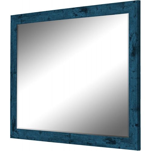  Hitchcock Butterfield Dorian Vintage Barnwood Transitional Blue Framed Wall Mirror, 27.75 W x 39.75 H