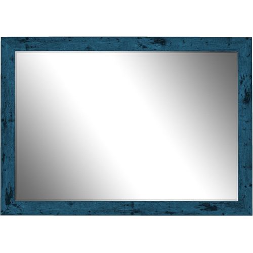  Hitchcock Butterfield Dorian Vintage Barnwood Transitional Blue Framed Wall Mirror, 27.75 W x 39.75 H