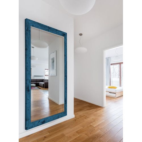  Hitchcock Butterfield Dorian Vintage Barnwood Transitional Blue Framed Wall Mirror, 27.75 W x 39.75 H