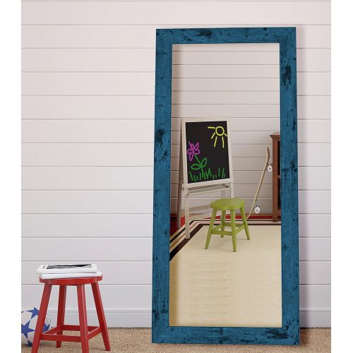  Hitchcock Butterfield Dorian Vintage Barnwood Transitional Blue Framed Wall Mirror, 27.75 W x 39.75 H