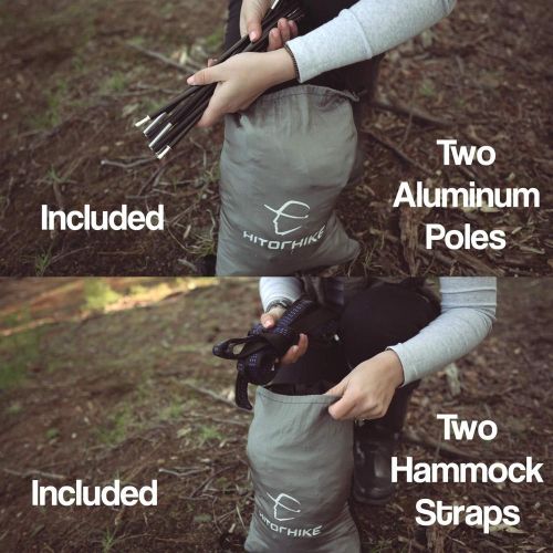  [아마존베스트]Hitorhike Camping Hammock with Mosquito Net Included Detachable Aluminum Support Poles Tree Straps and Steel Carabiners for Backpacking, Camping, Travel, Beach, Backyard Hammock