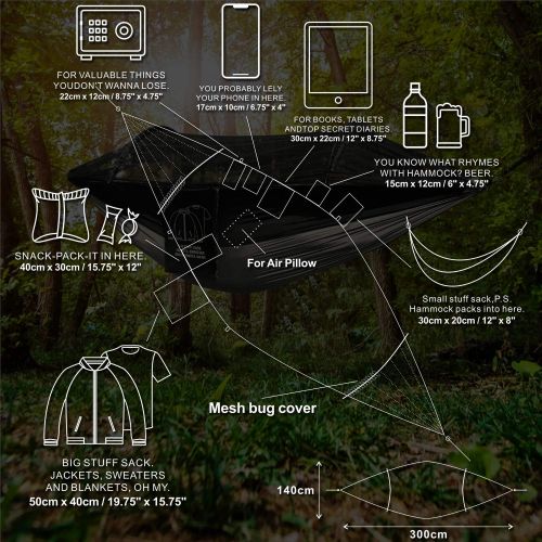  [아마존베스트]Hitorhike Camping Hammock with Mosquito Net Included Detachable Aluminum Support Poles Tree Straps and Steel Carabiners for Backpacking, Camping, Travel, Beach, Backyard Hammock