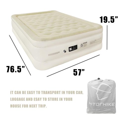  Hitorhike Air Mattress Queen Size Air Mattress 76.5”x57”x19.5” with Built-in Pump Inflatable Mattress Raised Air Bed Premium Sleeping Bed for Guest, Camping, Road Trip