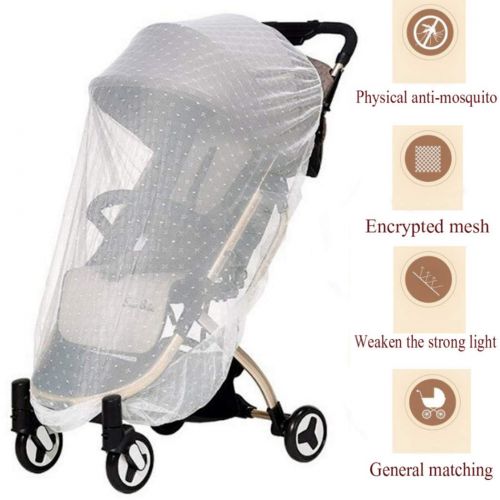  Hixixi 2PCS Jacquard Baby Universal Mosquito Net Insect Bug Netting Pram Net Cover for Infant Stroller,Bassinet, Car Seats, Cradles (White)