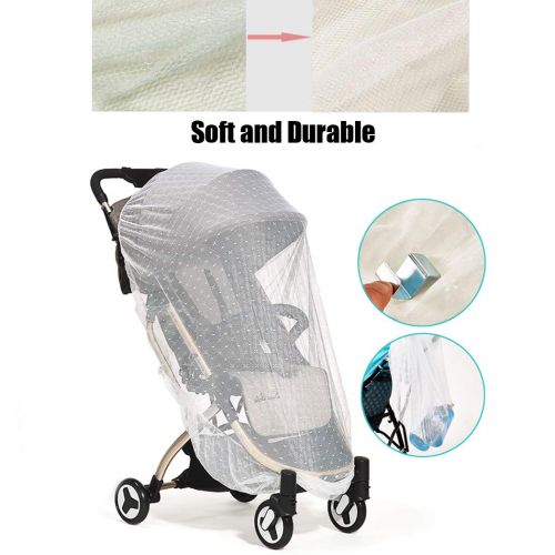  Hixixi 2PCS Jacquard Baby Universal Mosquito Net Insect Bug Netting Pram Net Cover for Infant Stroller,Bassinet, Car Seats, Cradles (White)