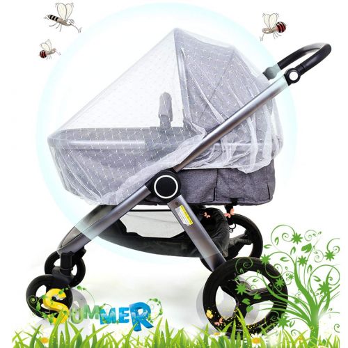  Hixixi 2PCS Jacquard Baby Universal Mosquito Net Insect Bug Netting Pram Net Cover for Infant Stroller,Bassinet, Car Seats, Cradles (White)