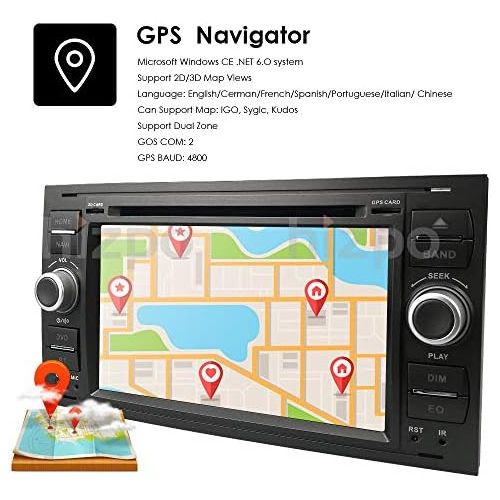  Hizpo Black 7 Inch 2 Din Car Radio Moniceiver DVD GPS Bluetooth Navigation for Ford C Max/Connect/Fiesta/Focus/Fusion/Galaxy/Kuga S Max/Transit/Mondeo