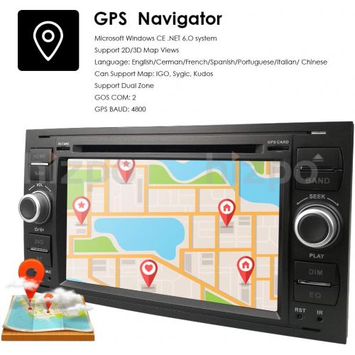  Hizpo Black 7 Inch 2 Din Car Radio Moniceiver DVD GPS Bluetooth Navigation for Ford C Max/Connect/Fiesta/Focus/Fusion/Galaxy/Kuga S Max/Transit/Mondeo