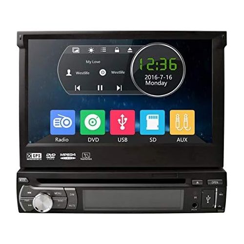  Hizpo HIZPO Universal in Dash Single 1DIN CDDVD MultiMedia Headunit 7-Inch Flip Out Touch Screen, Bluetooth Receiver, Built-In Mic, Hands-Free Call Answering, Integrated GPS Navigation