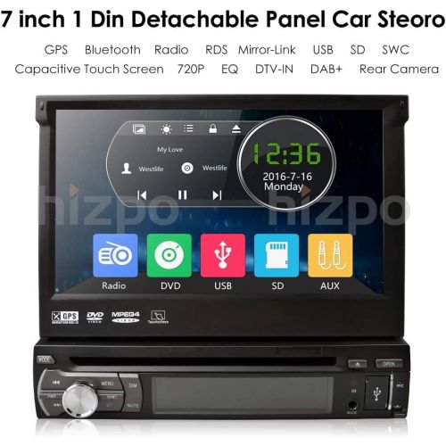  Hizpo HIZPO Universal in Dash Single 1DIN CDDVD MultiMedia Headunit 7-Inch Flip Out Touch Screen, Bluetooth Receiver, Built-In Mic, Hands-Free Call Answering, Integrated GPS Navigation