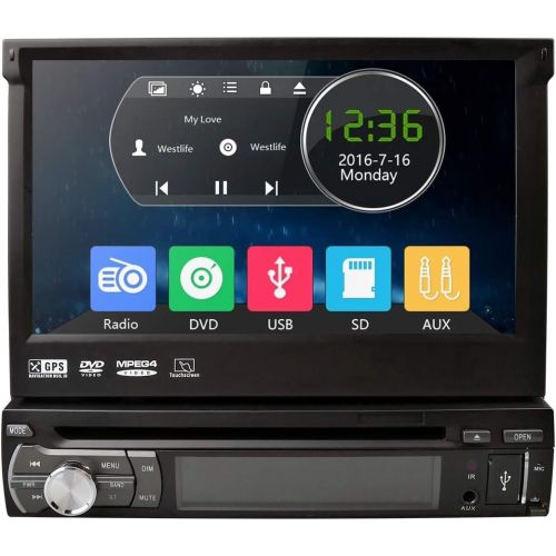  Hizpo HIZPO Universal in Dash Single 1DIN CDDVD MultiMedia Headunit 7-Inch Flip Out Touch Screen, Bluetooth Receiver, Built-In Mic, Hands-Free Call Answering, Integrated GPS Navigation