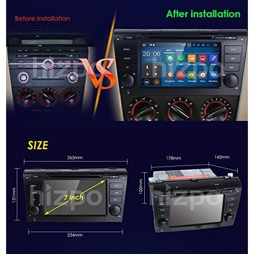  Hizpo Car Audio Radio Stereo Quad-Core 7 Android 7.1 2GB Ram Car DVD CD Player GPS Navigation Special for Mazda 3 2004,2005,2006,2007,2008 and 2009